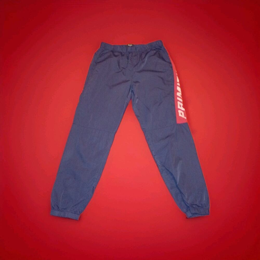 Primitive Skateboarding Nylon Track Pants Navy Red Tapered Joggers L Swooshy Y2K